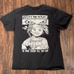 Childs Play 2 T-Shirt Mens Large Chucky Graphic‎ Black Good Guys Finish Last 2